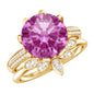 Floral Inspired Lab Grown Pink Sapphire Bridal Wedding Ring Set With Moissanite