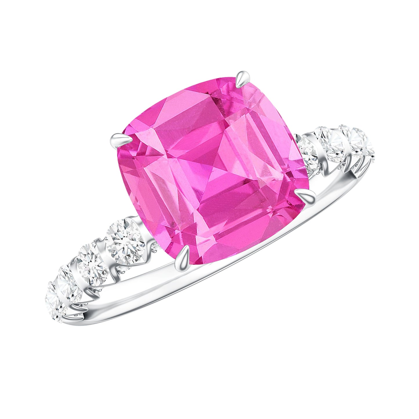 2.75 Carat Cushion Cut Lab Created Pink Sapphire Engagement Ring with Diamond