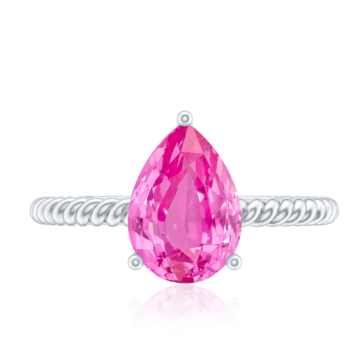 2.5 Carat Lab Created Pink Sapphire Teardrop Engagement Ring with Surprise Diamond