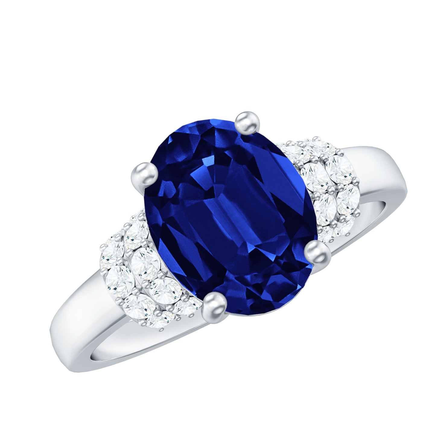 Certified 4 Carat Oval Lab Grown Blue Sapphire Engagement Ring with Diamonds