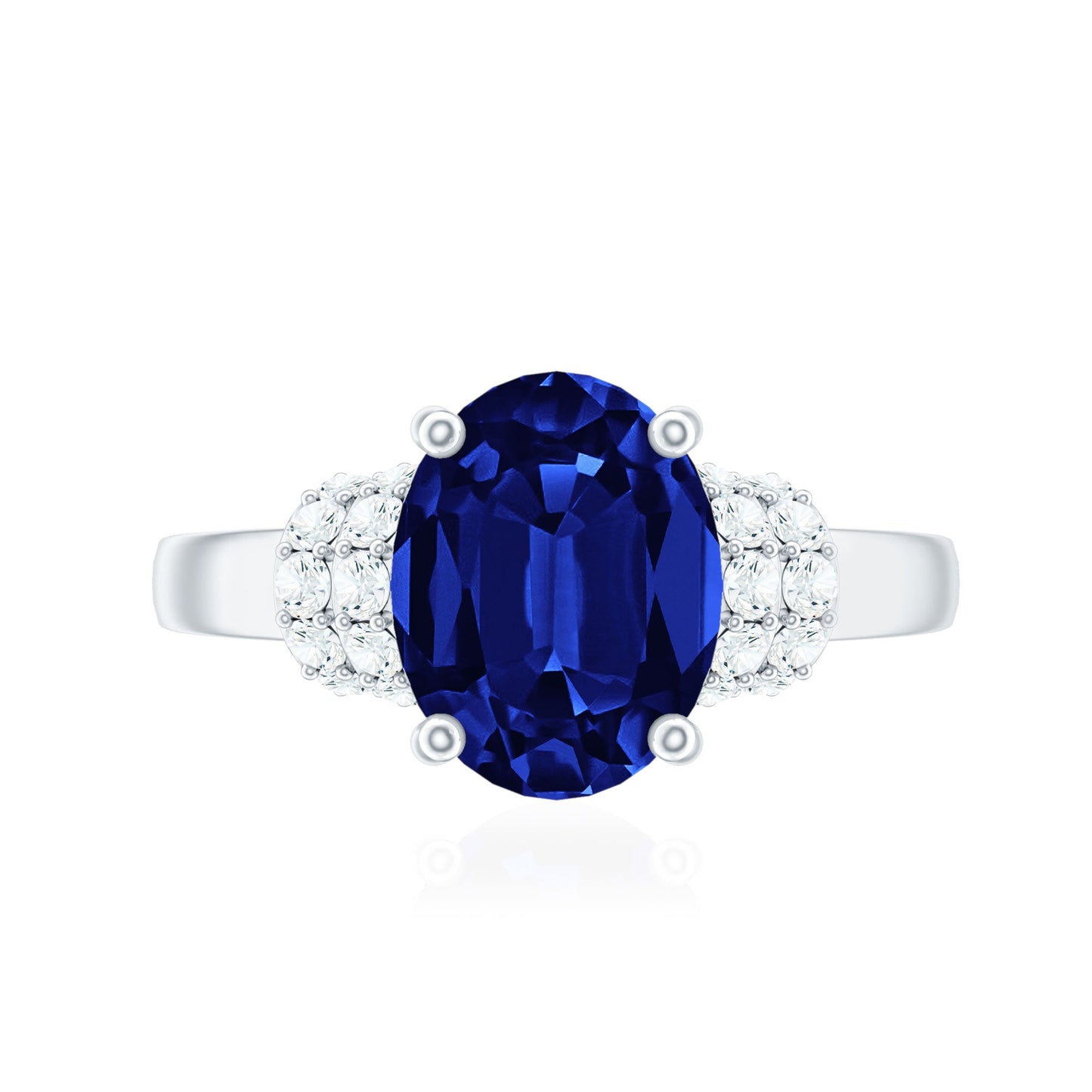 Certified 4 Carat Oval Lab Grown Blue Sapphire Engagement Ring with Diamonds