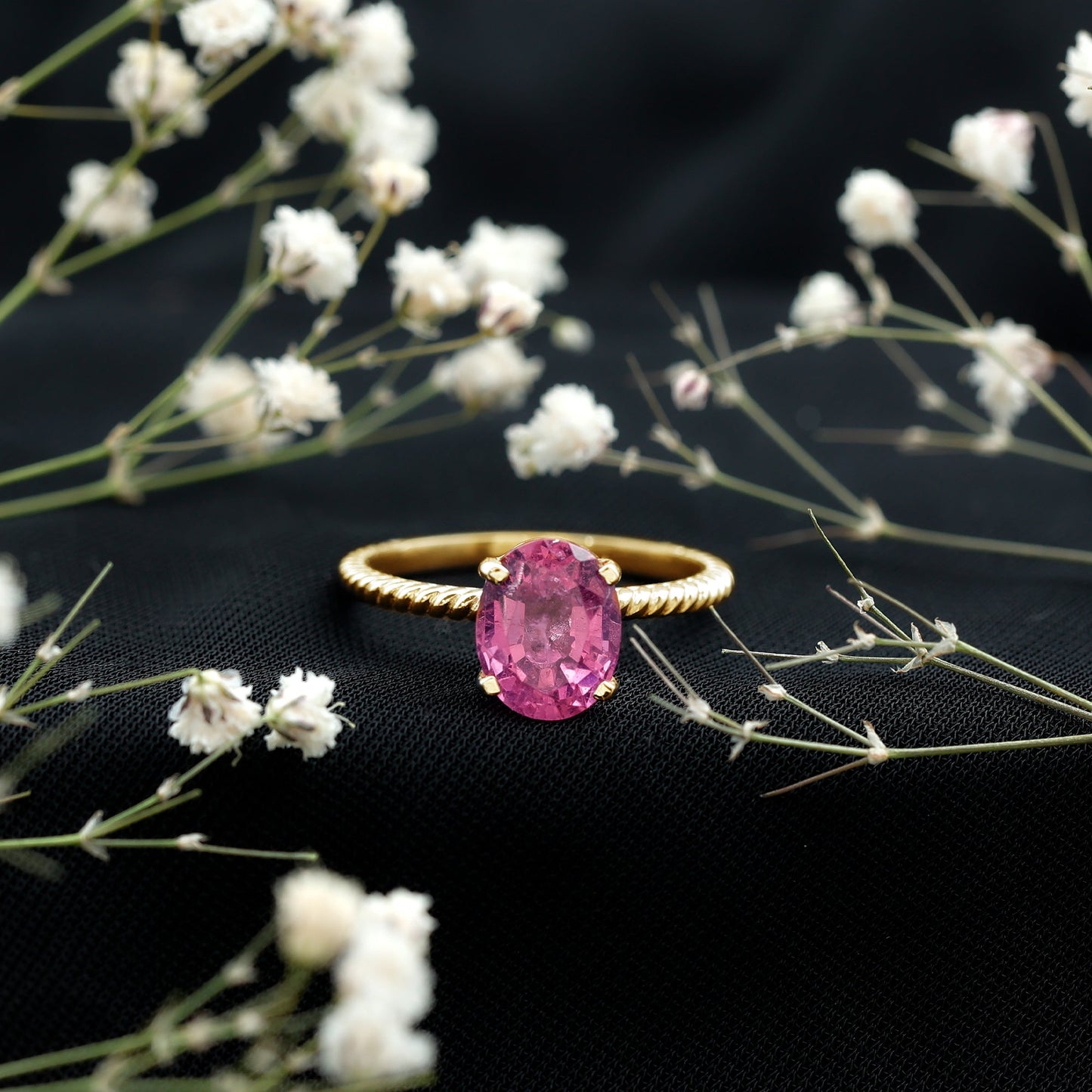 4 CT Lab Created Pink Sapphire Oval Engagement Ring