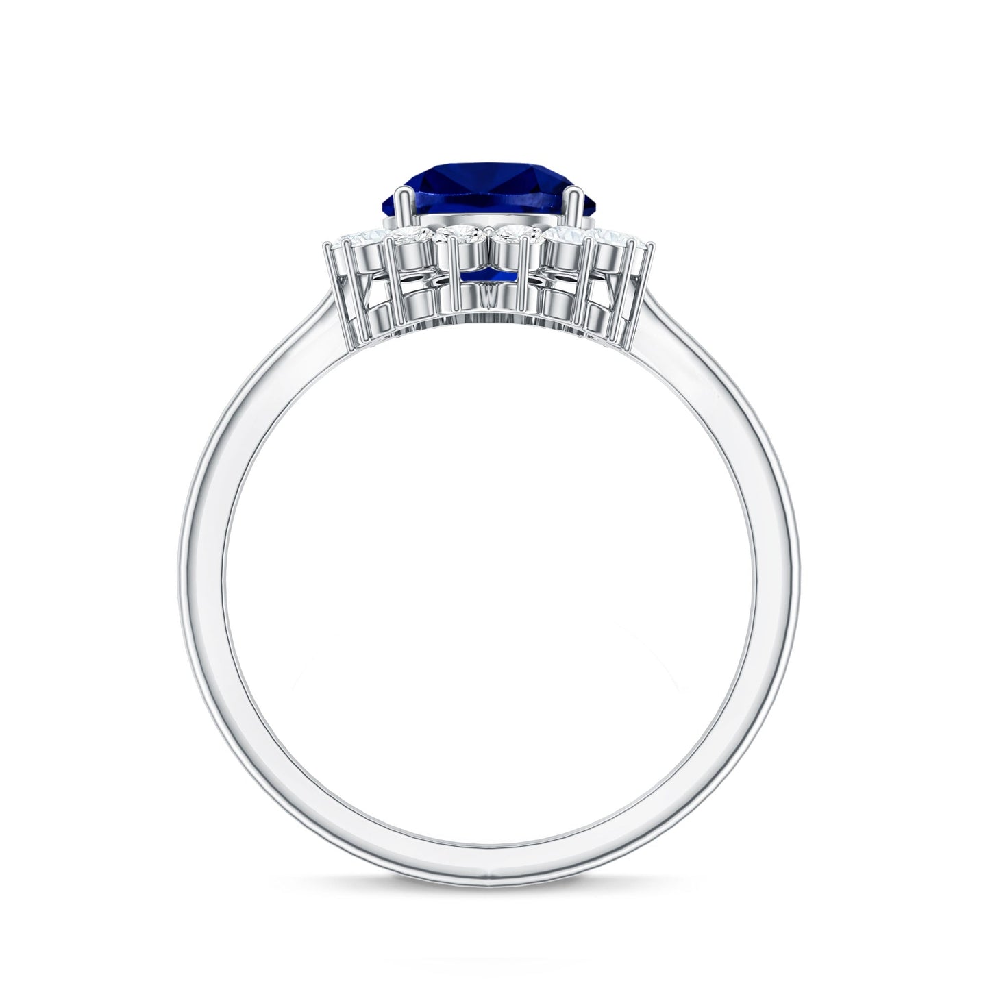 Certified 3.3 Carat Lab Grown Pear Shaped Blue Sapphire Engagement Ring with Diamond Halo