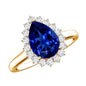 Certified 3.3 Carat Lab Grown Pear Shaped Blue Sapphire Engagement Ring with Diamond Halo