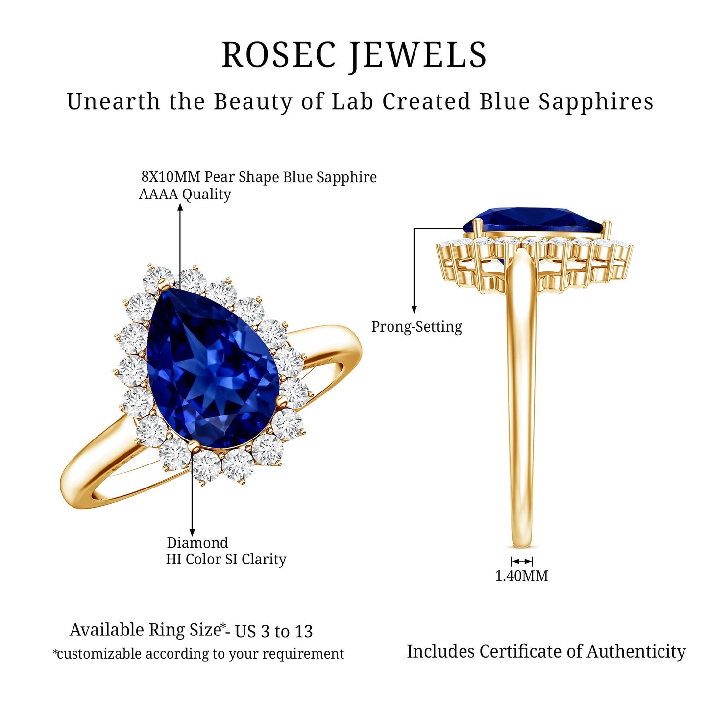 Certified 3.3 Carat Lab Grown Pear Shaped Blue Sapphire Engagement Ring with Diamond Halo