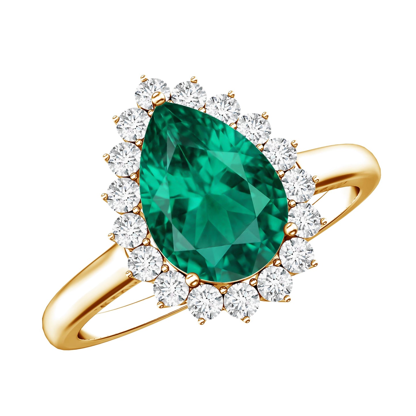 2 Carat Pear Cut Lab Created Emerald Halo Engagement Ring with Diamond