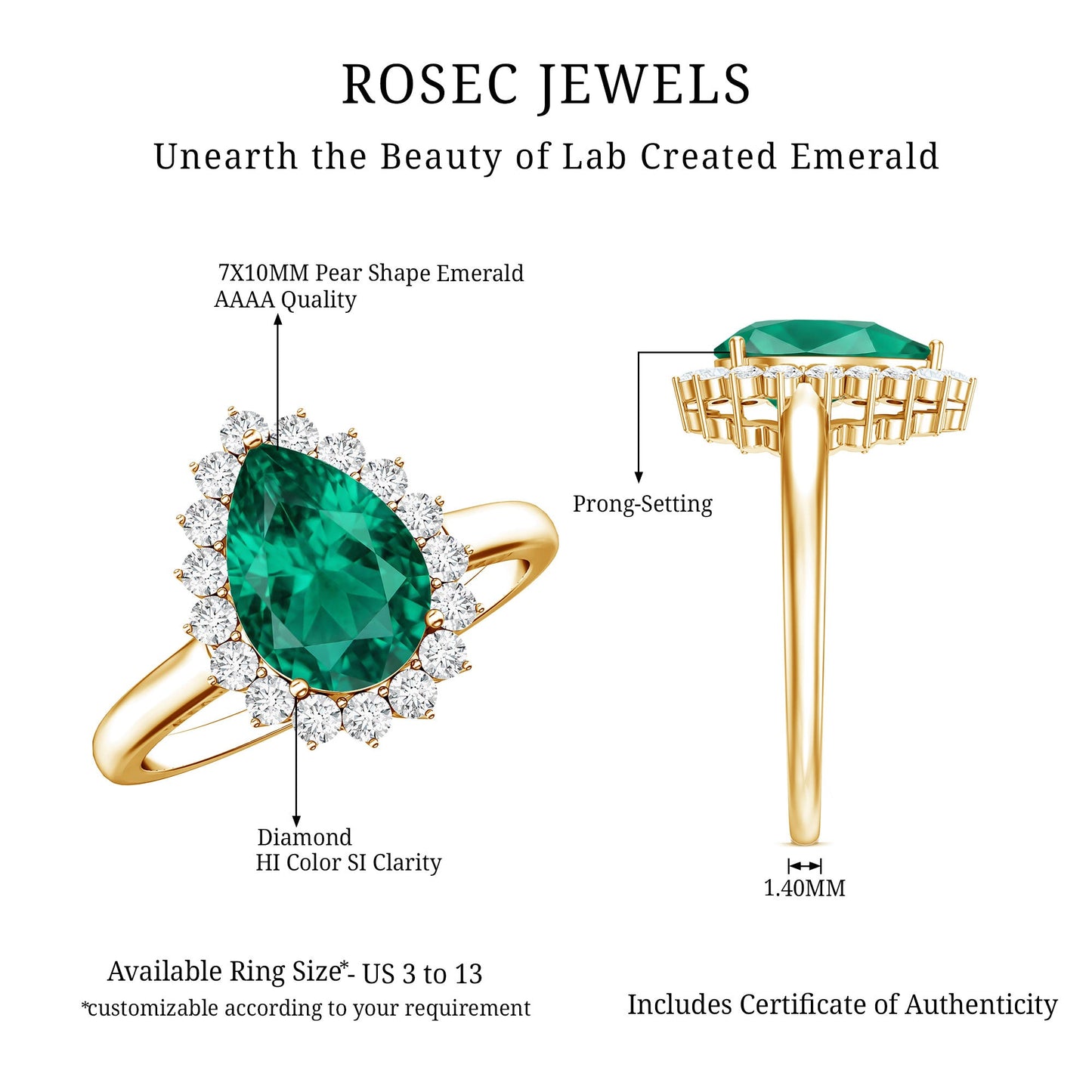 2 Carat Pear Cut Lab Created Emerald Halo Engagement Ring with Diamond