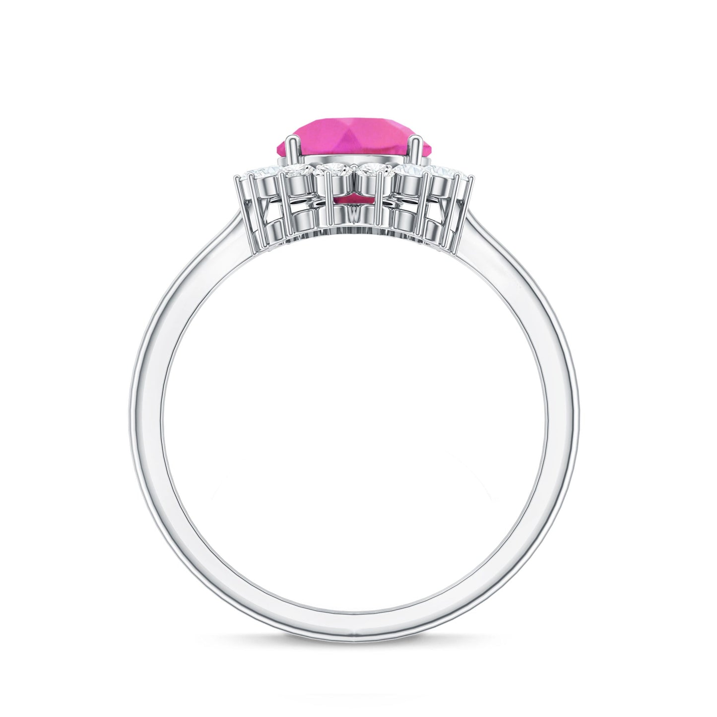 Pear Created Pink Sapphire and Diamond Halo Engagement Ring