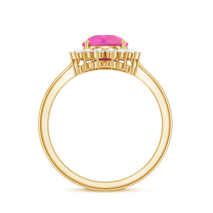 Pear Created Pink Sapphire and Diamond Halo Engagement Ring