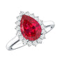 Certified 2.9 Carat Lab Grown Ruby Teardrop Engagement Ring with Diamond Halo