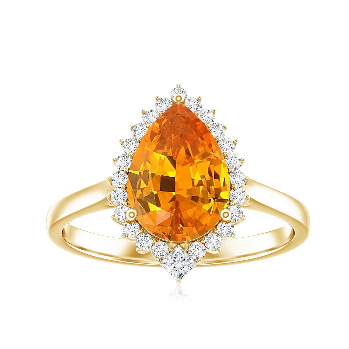 Certified 2.5 Carat Lab Grown Orange Sapphire Engagement Ring with Real Diamond Halo
