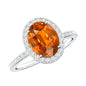 4 Carat Lab Grown Orange Sapphire Oval Engagement Ring with Diamond Halo