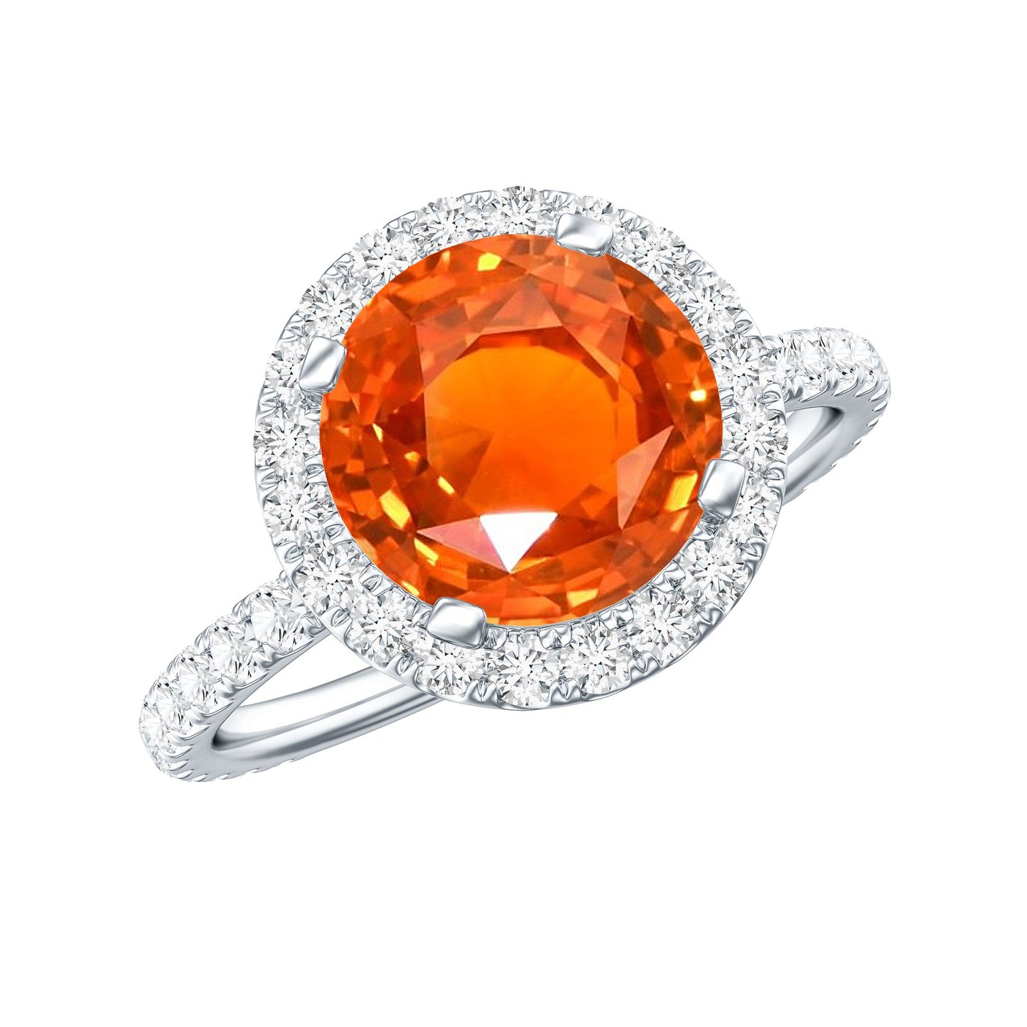 Certified 2.25 Carat Lab Grown Orange Sapphire Engagement Ring with Diamond Halo