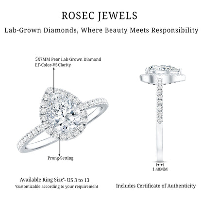 Certified Lab Grown Diamond Teardrop Halo Engagement Ring