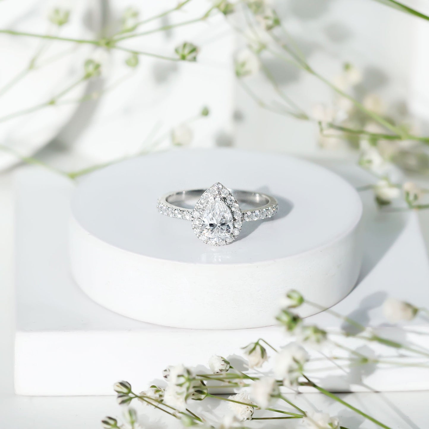Certified Lab Grown Diamond Teardrop Halo Engagement Ring