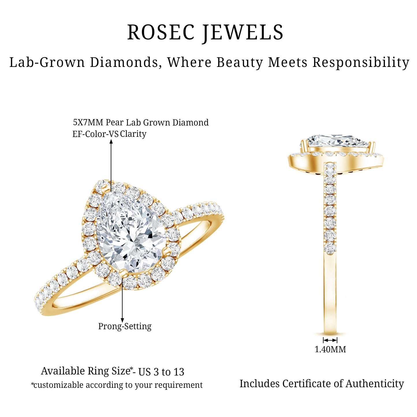 Certified Lab Grown Diamond Teardrop Halo Engagement Ring