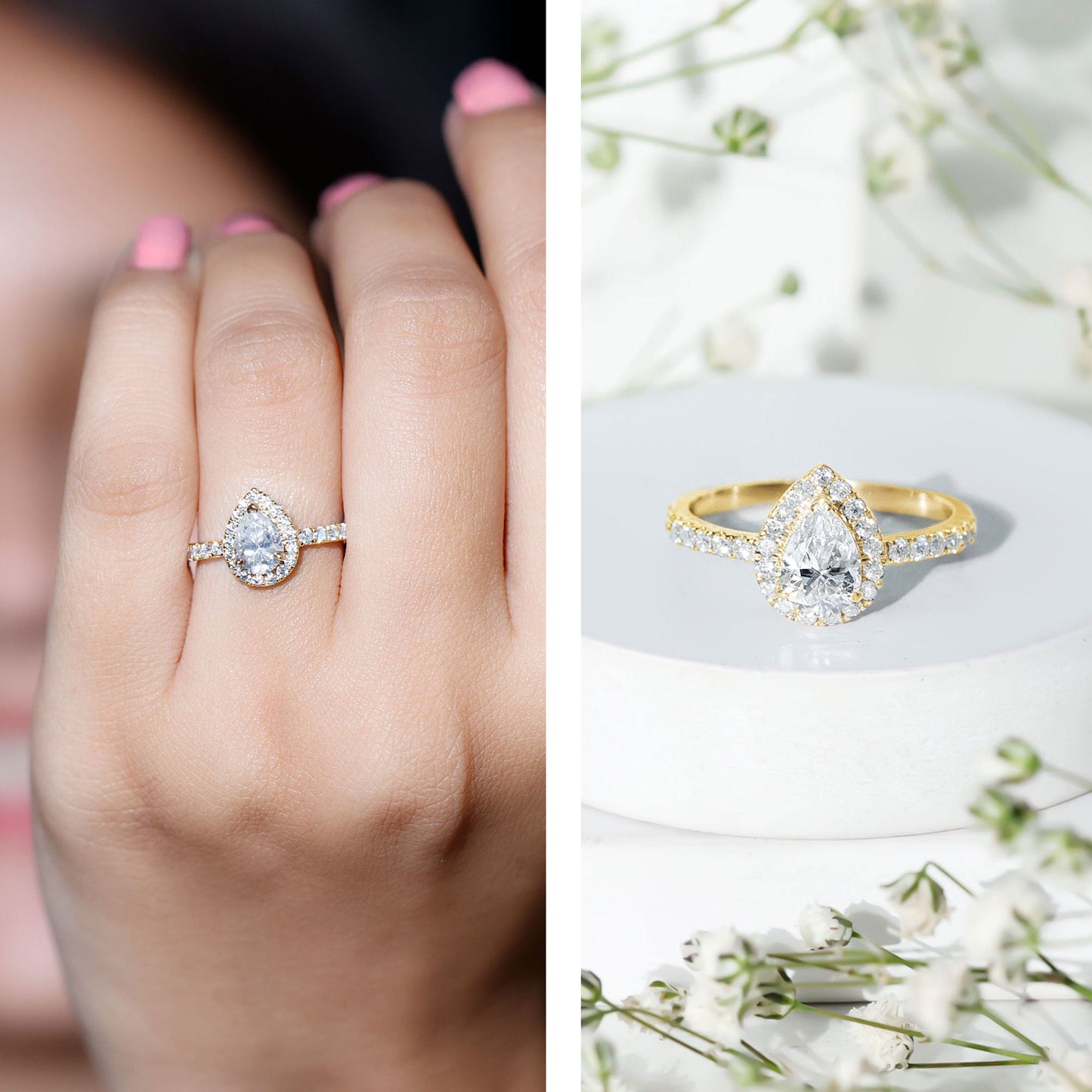 Certified Lab Grown Diamond Teardrop Halo Engagement Ring