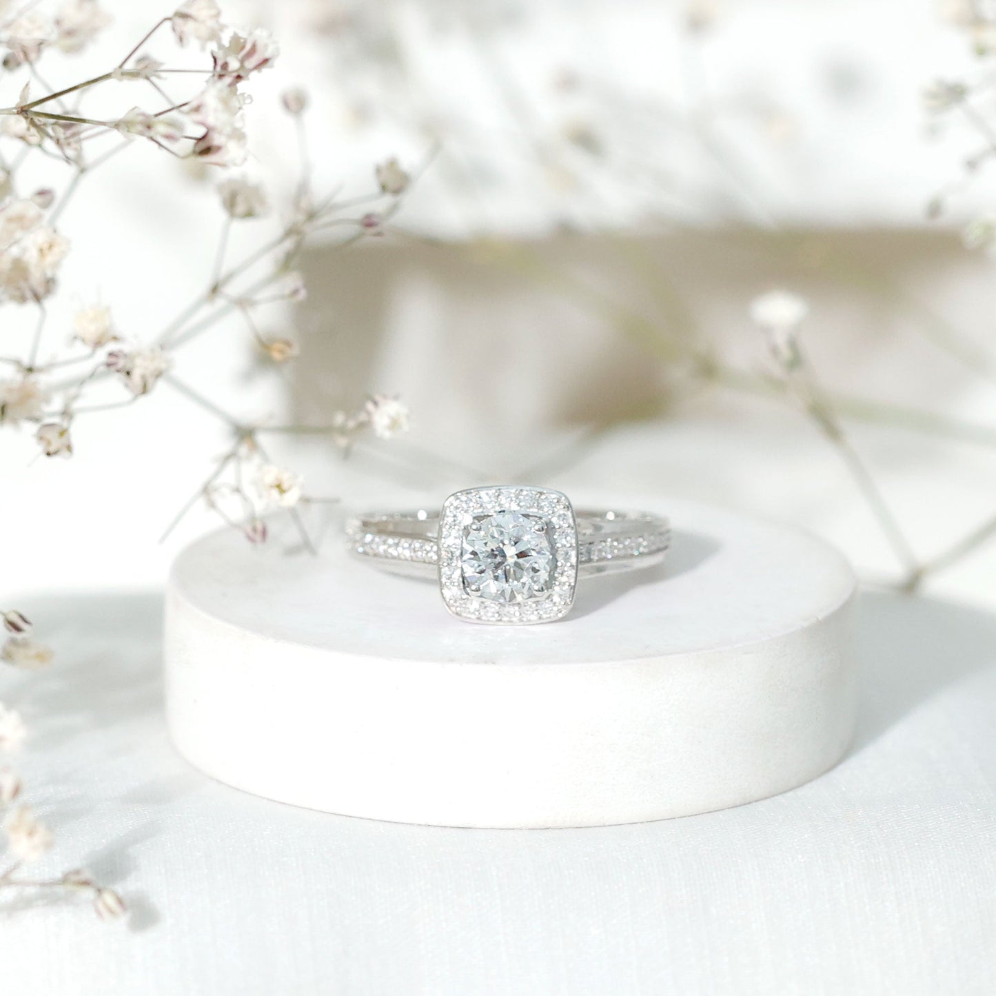 Certified 0.9 Carat Lab Grown Diamond Halo Engagement Ring