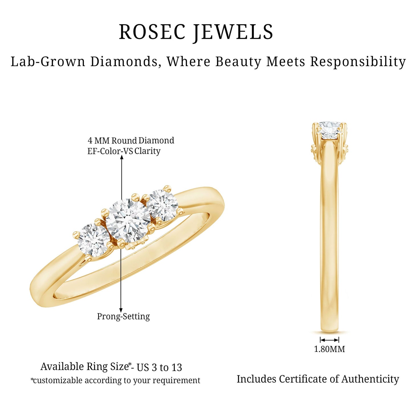 Lab Grown Diamond Minimal 3 Stone Engagement Ring