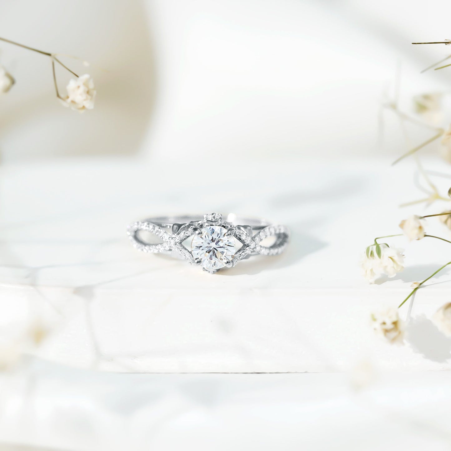 Certified 0.9 Carat Lab Grown Diamond Crossover Engagement Ring