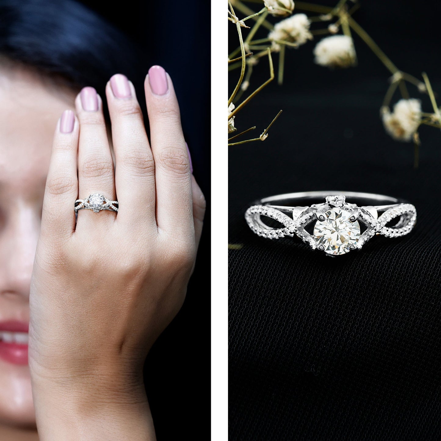 Certified 0.9 Carat Lab Grown Diamond Crossover Engagement Ring