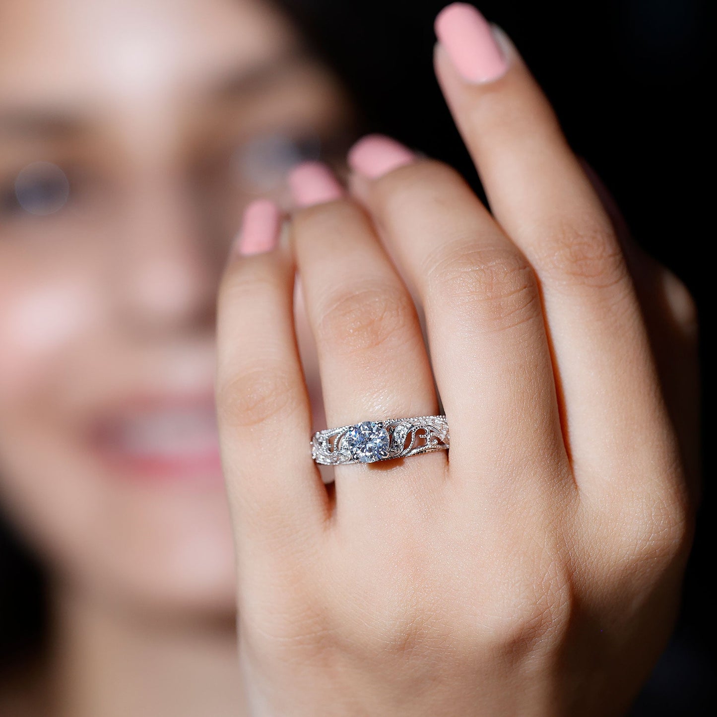 Certified 0.9 Carat Lab Grown Diamond Vintage Looking Engagement Ring