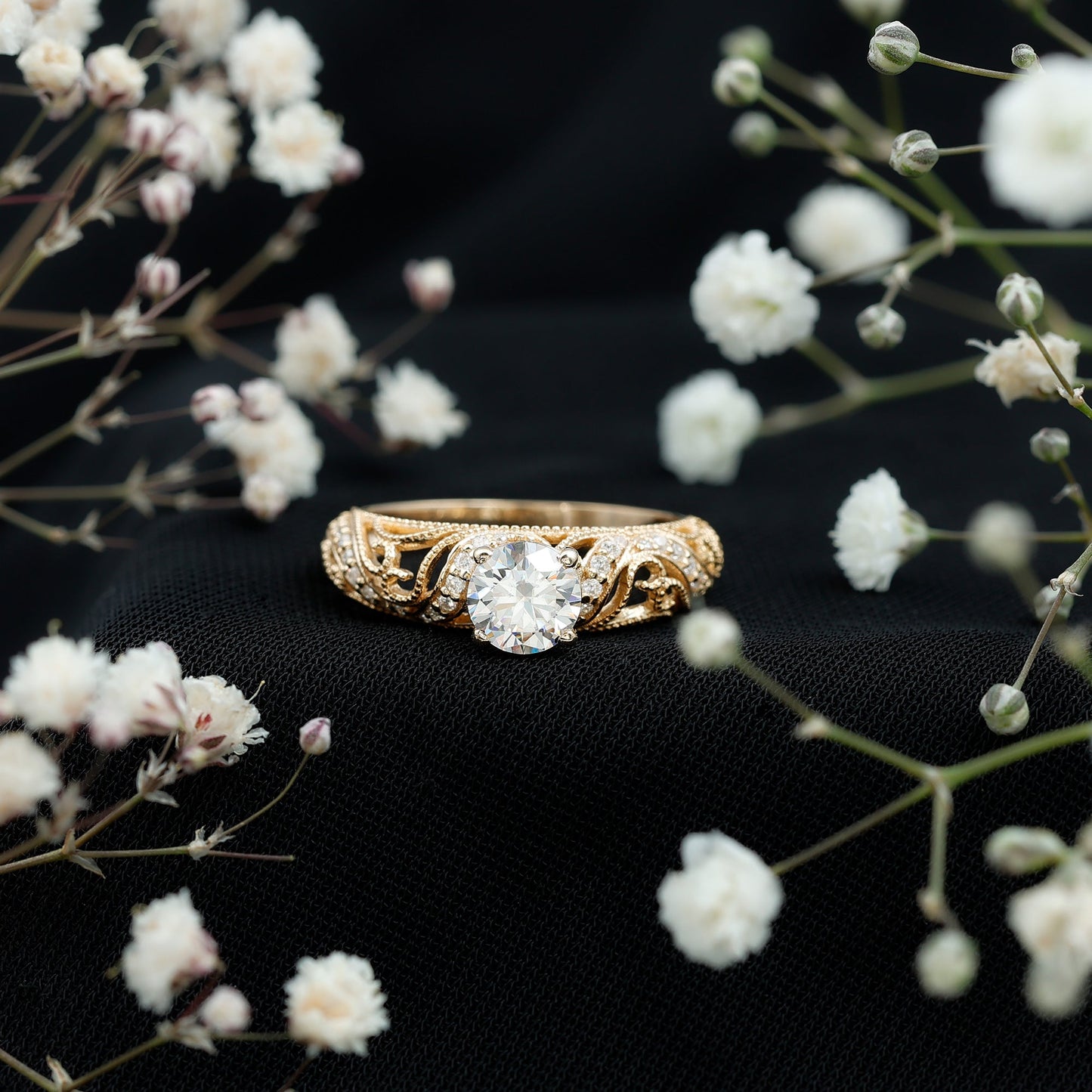 Certified 0.9 Carat Lab Grown Diamond Vintage Looking Engagement Ring