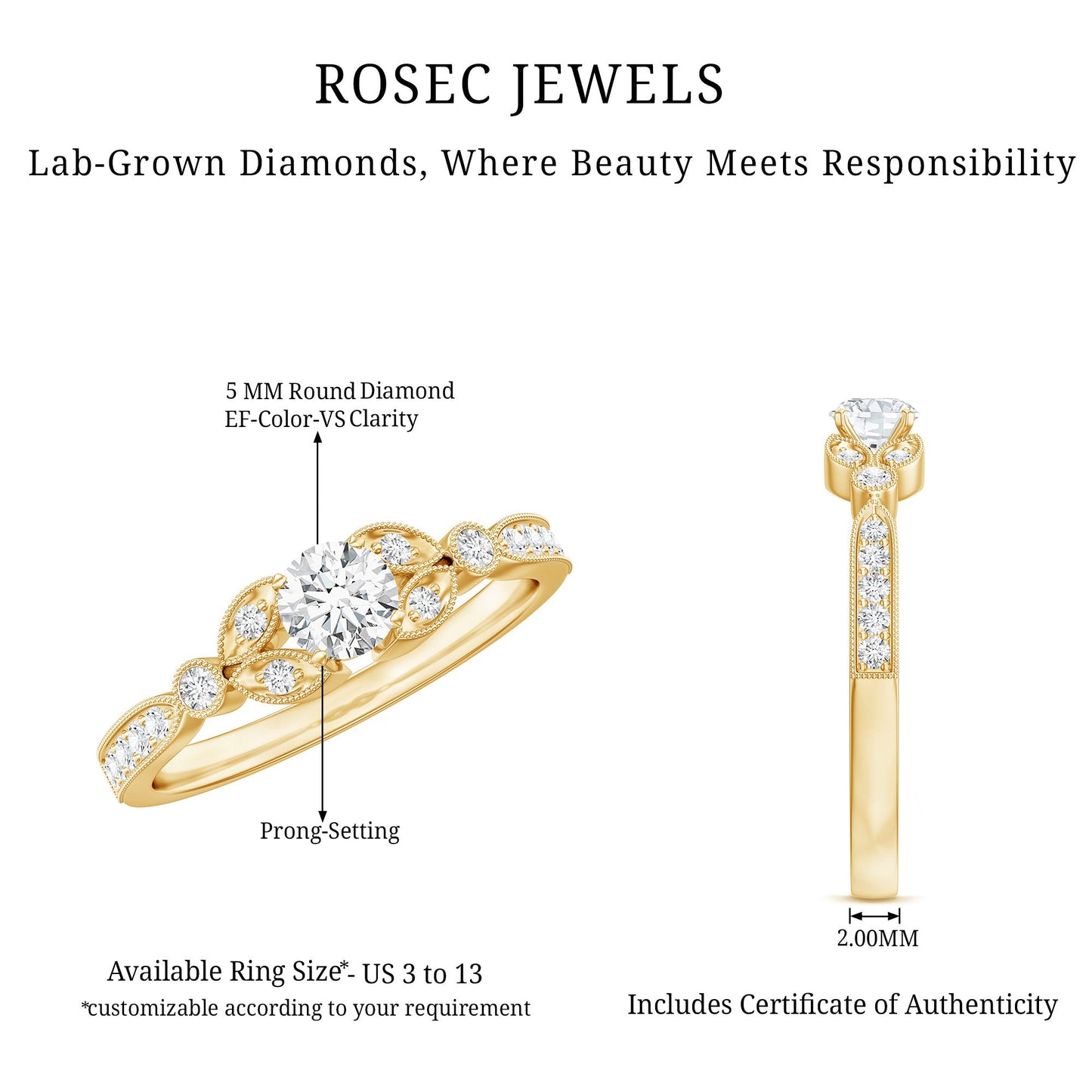 Certified Lab Grown Diamond Minimal Engagement Ring