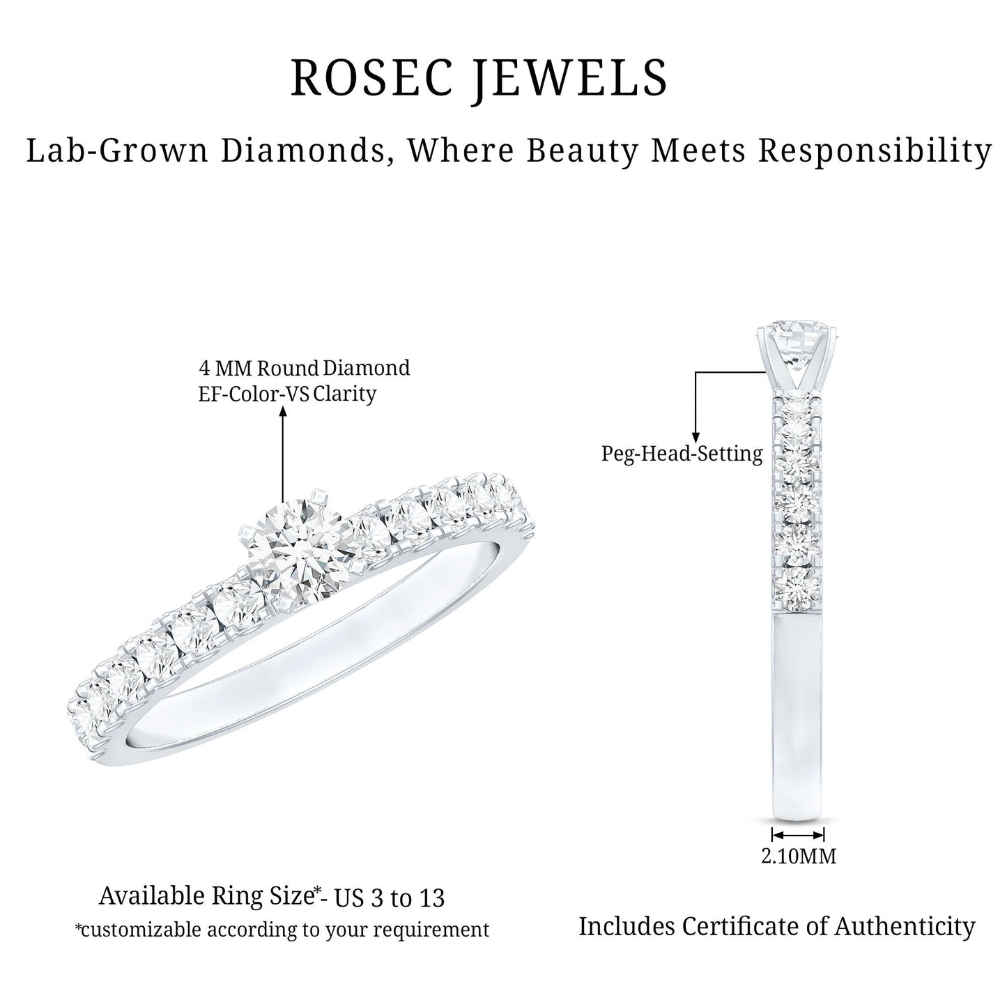 Certified Lab Grown Diamond Engagement Ring with Side Stones