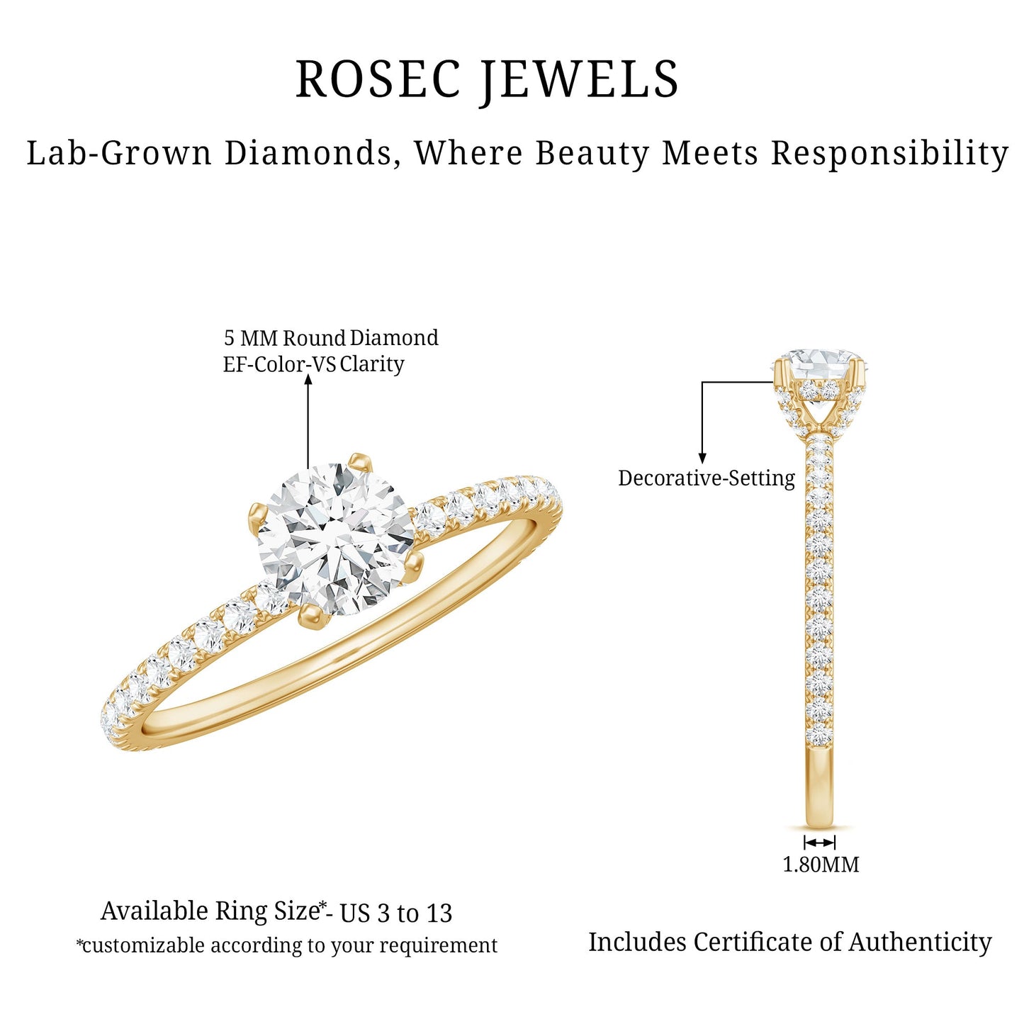 Lab Grown Diamond 0.4 Carat Solitaire Engagement Ring with Side Stones