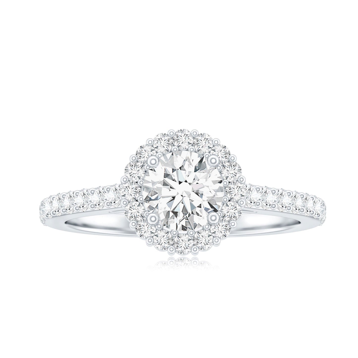 Lab Grown Diamond Halo Engagement Ring With Side Stones