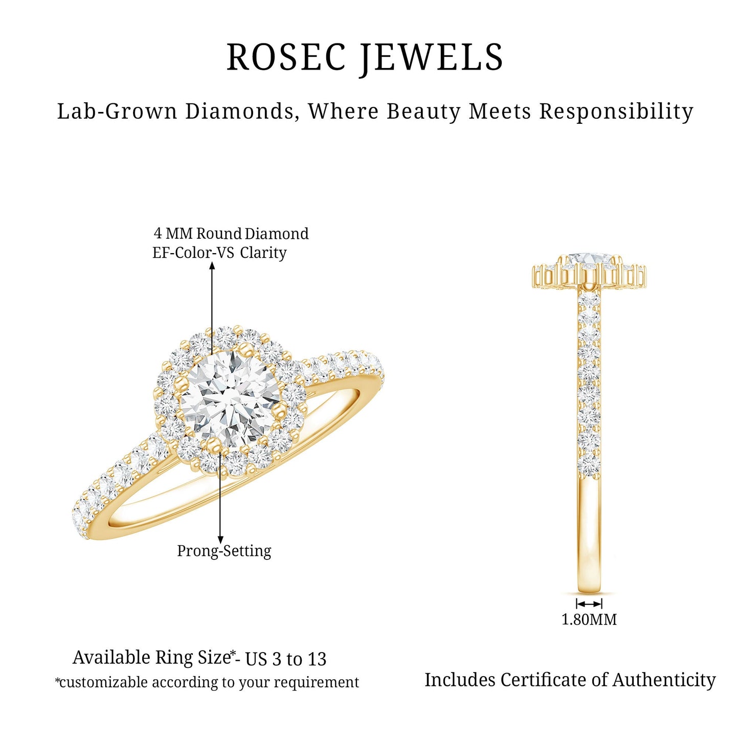 Lab Grown Diamond Halo Engagement Ring With Side Stones