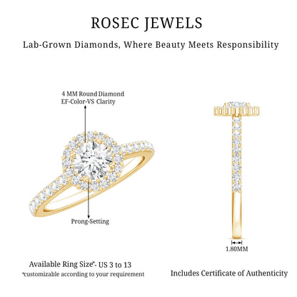 Lab Grown Diamond Halo Engagement Ring With Side Stones
