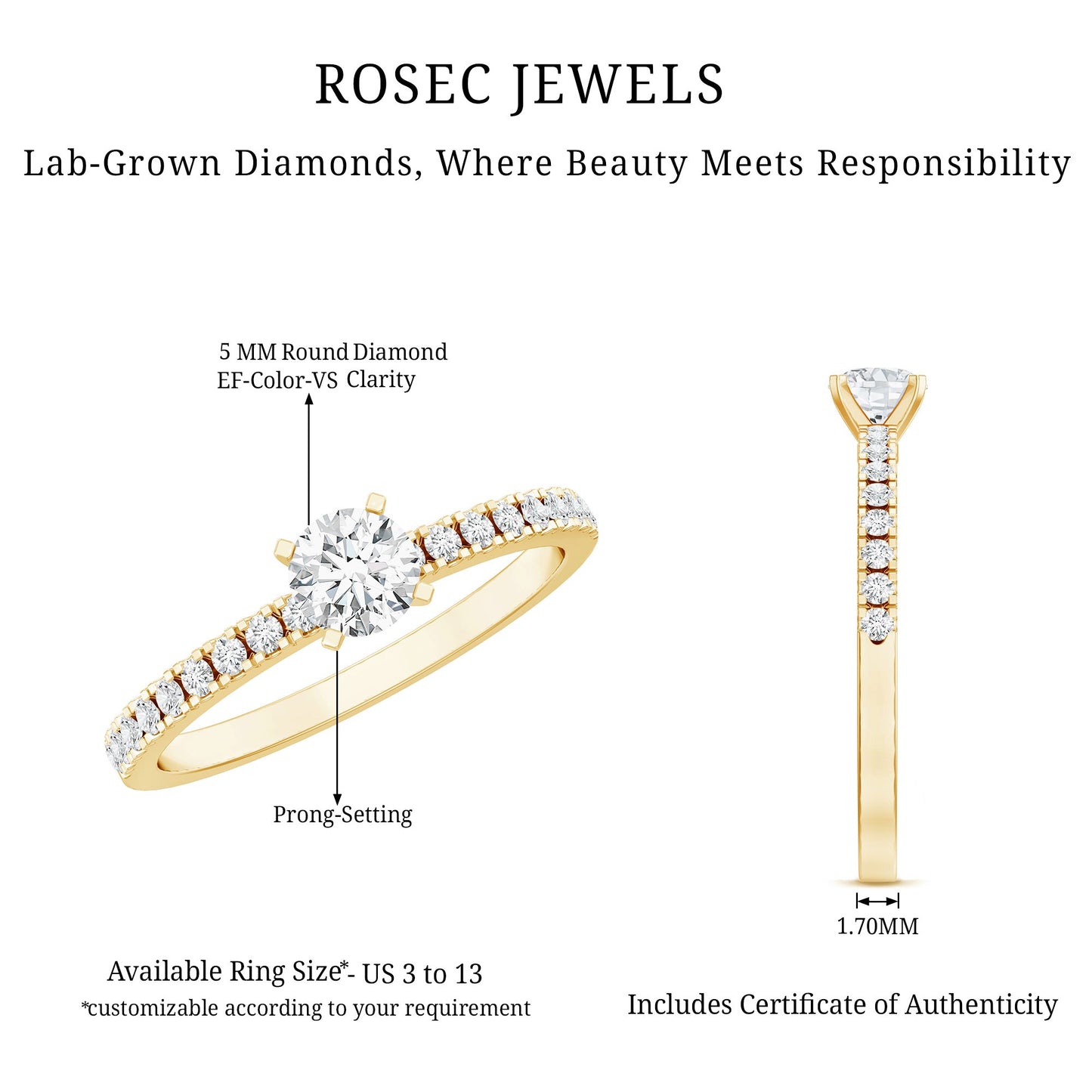 0.4 Carat Lab Grown Diamond Simple Engagement Ring with Side Stones