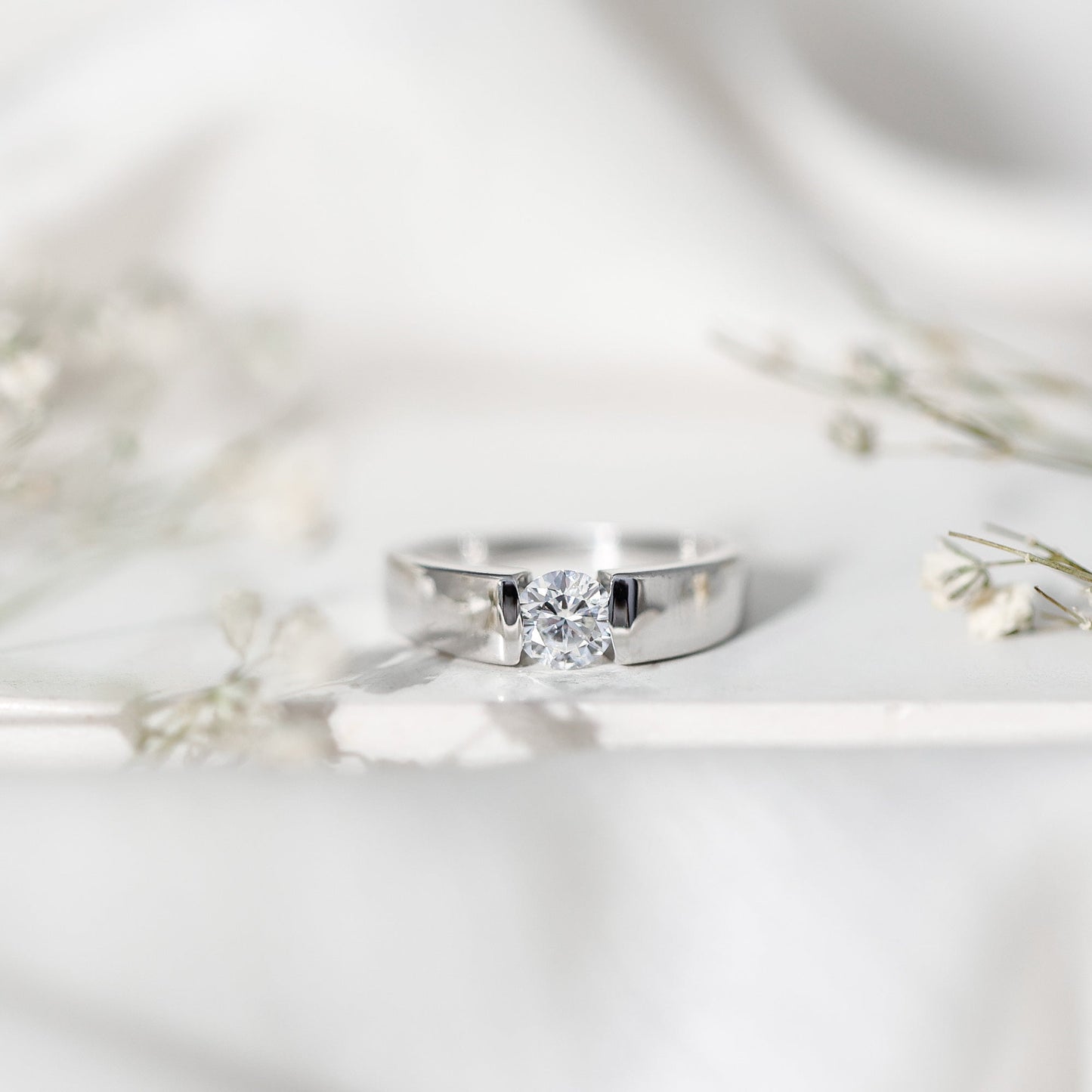 0.4 Carat Tension Mount Set Lab Grown Diamond Solitaire Band Ring