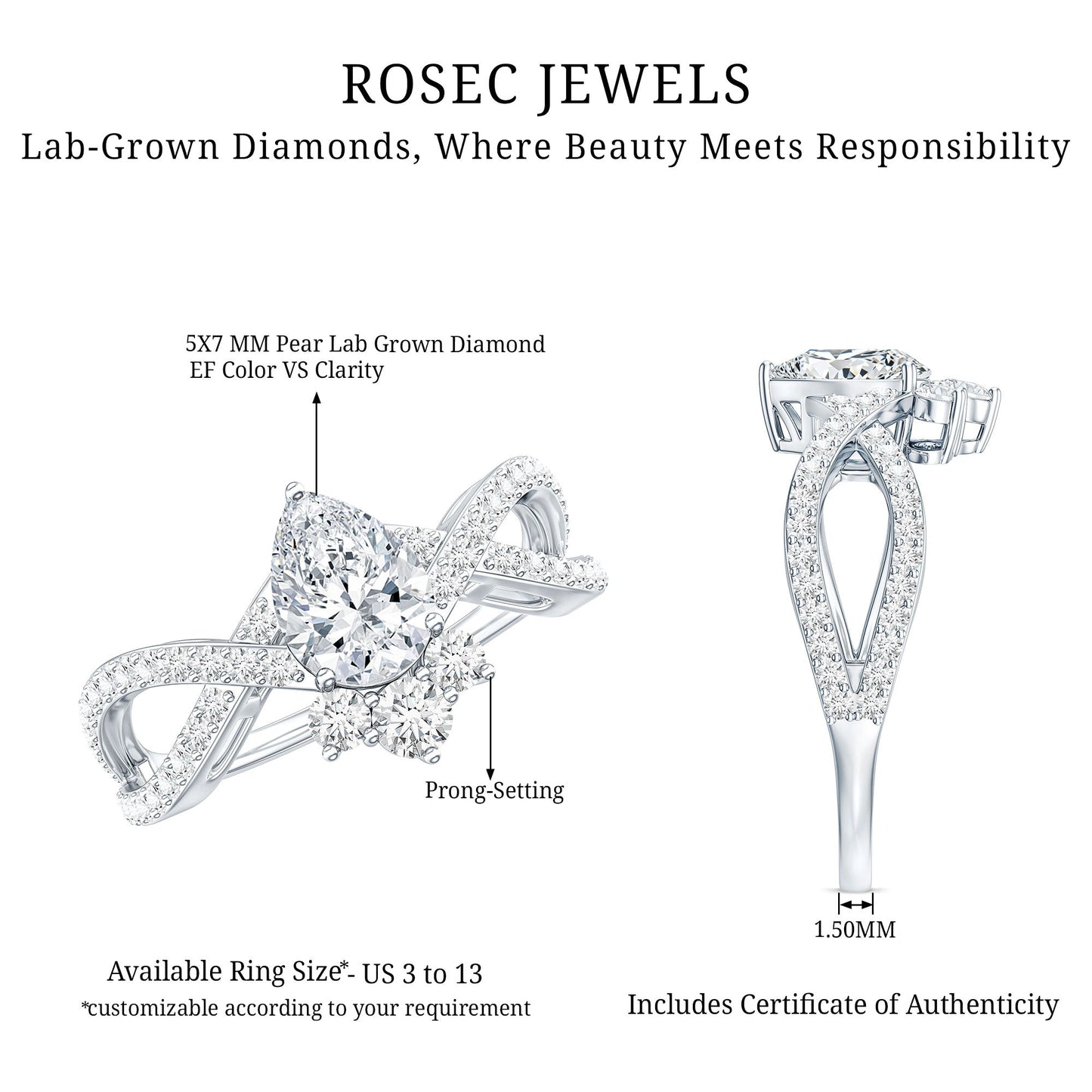 Lab Grown Diamond Teardrop Designer Engagement Ring