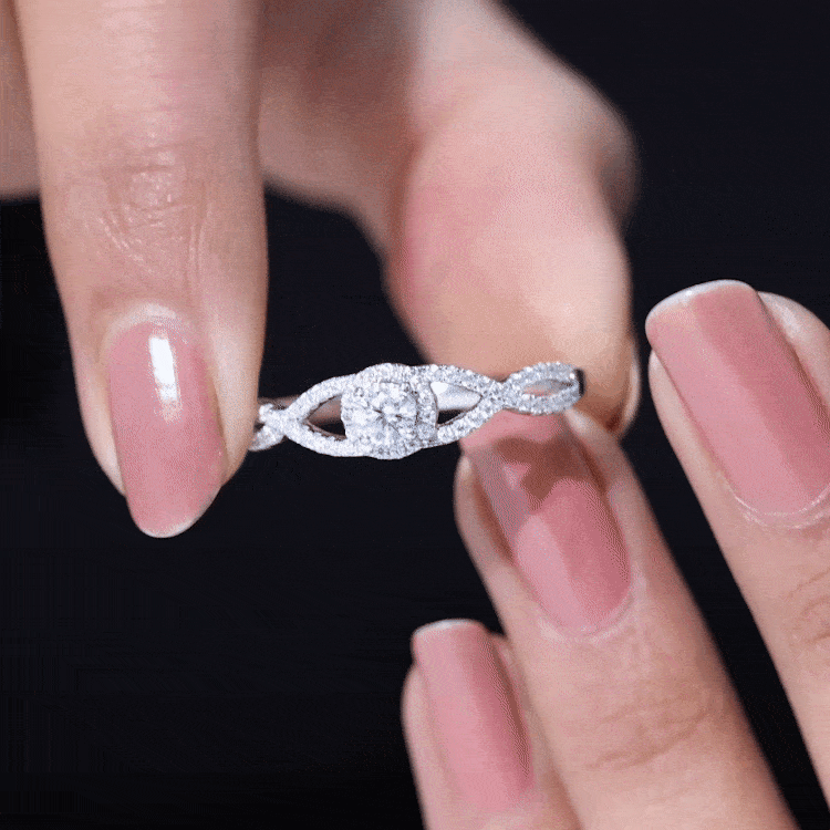 Certified Lab Grown Diamond Halo Criss Cross Engagement Ring