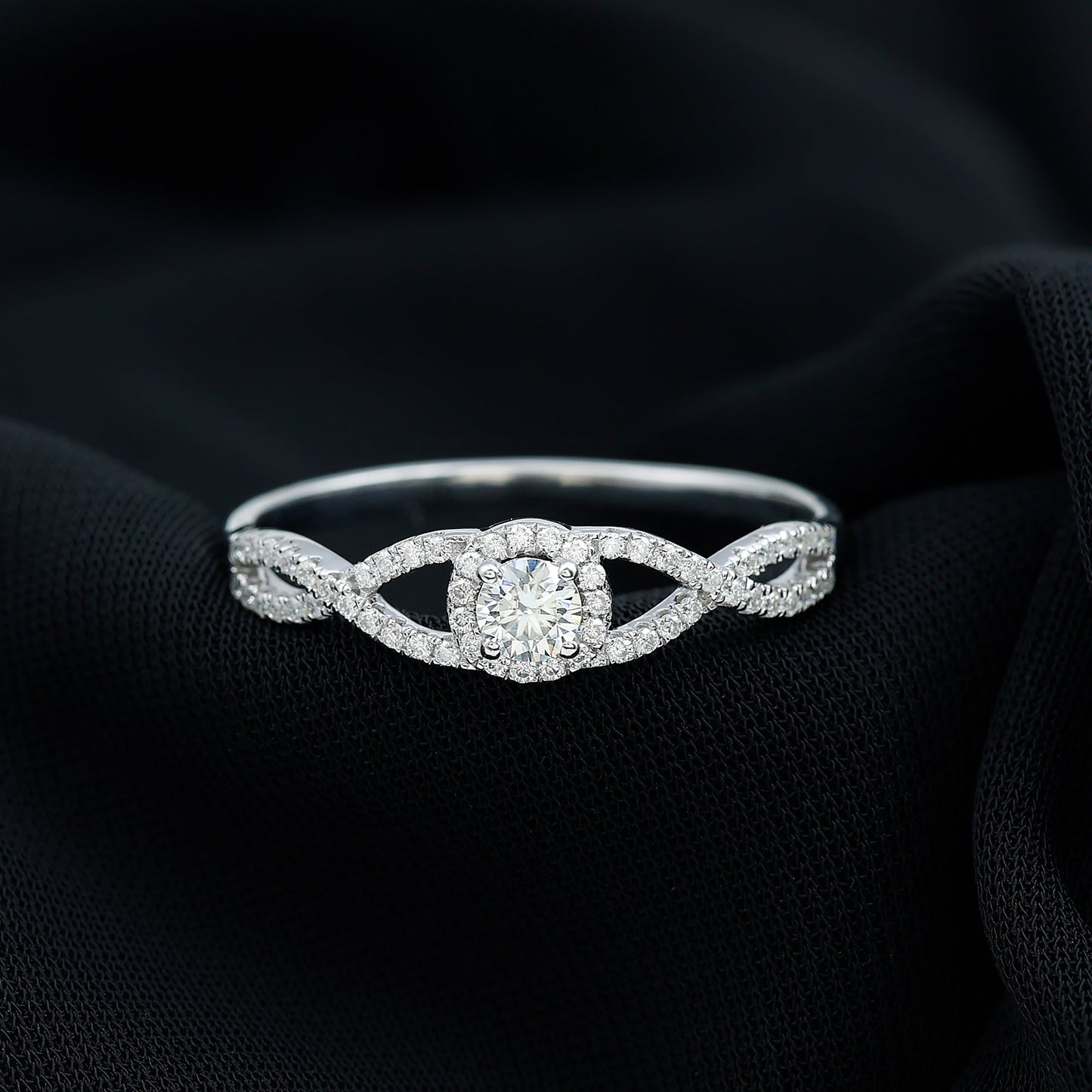 Certified Lab Grown Diamond Halo Criss Cross Engagement Ring