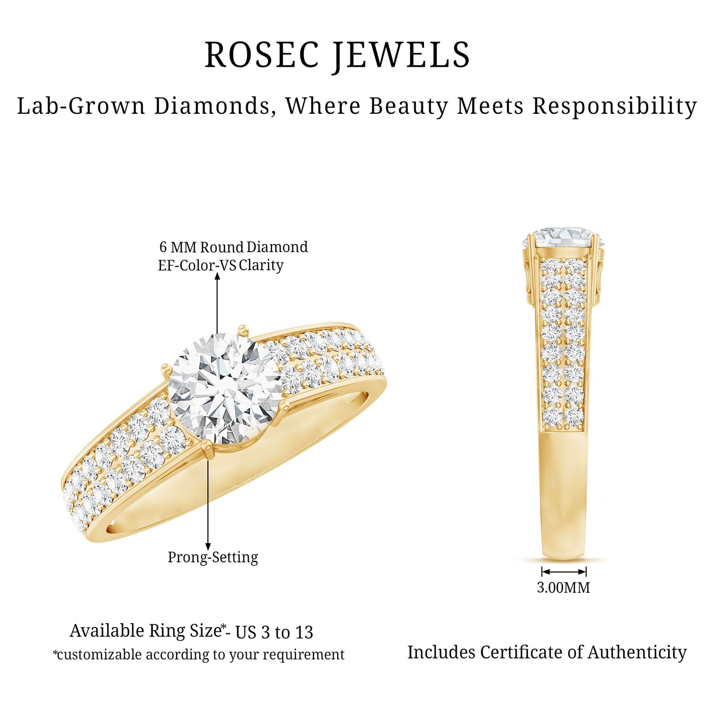 Certified 0.9 Carat Lab Grown Diamond Engagement Ring With Side Stones