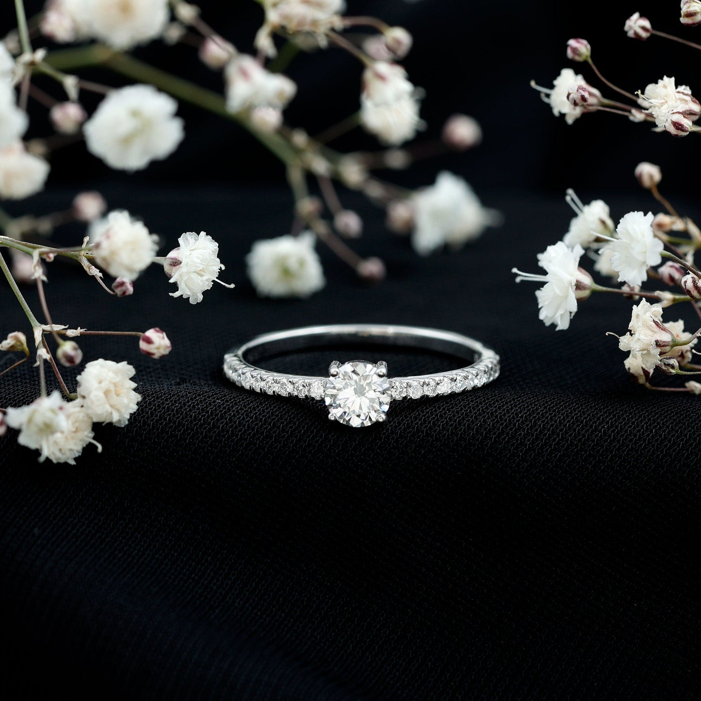Certified 5 MM Lab Grown Diamond Engagement Ring With Side Stones
