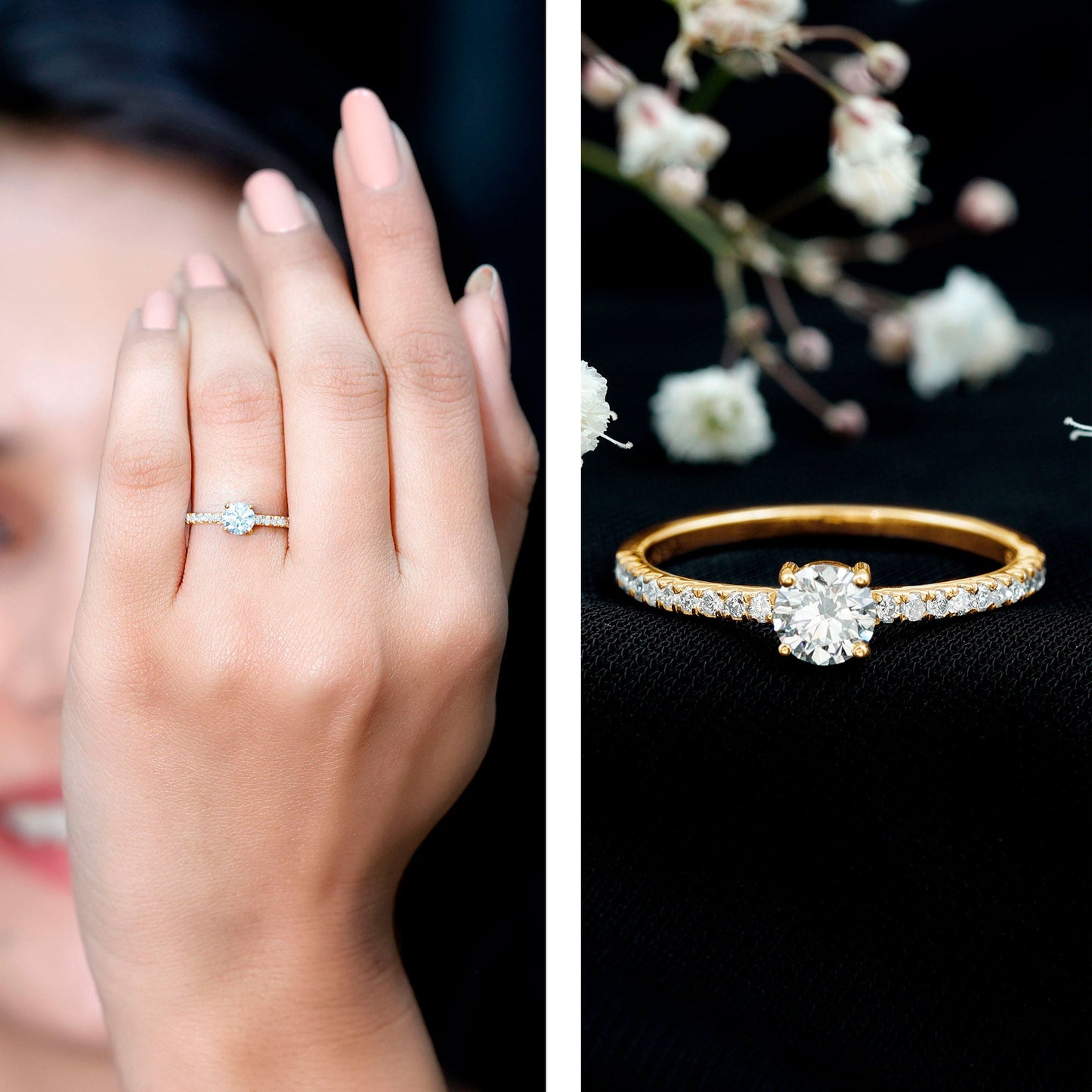 Certified 5 MM Lab Grown Diamond Engagement Ring With Side Stones