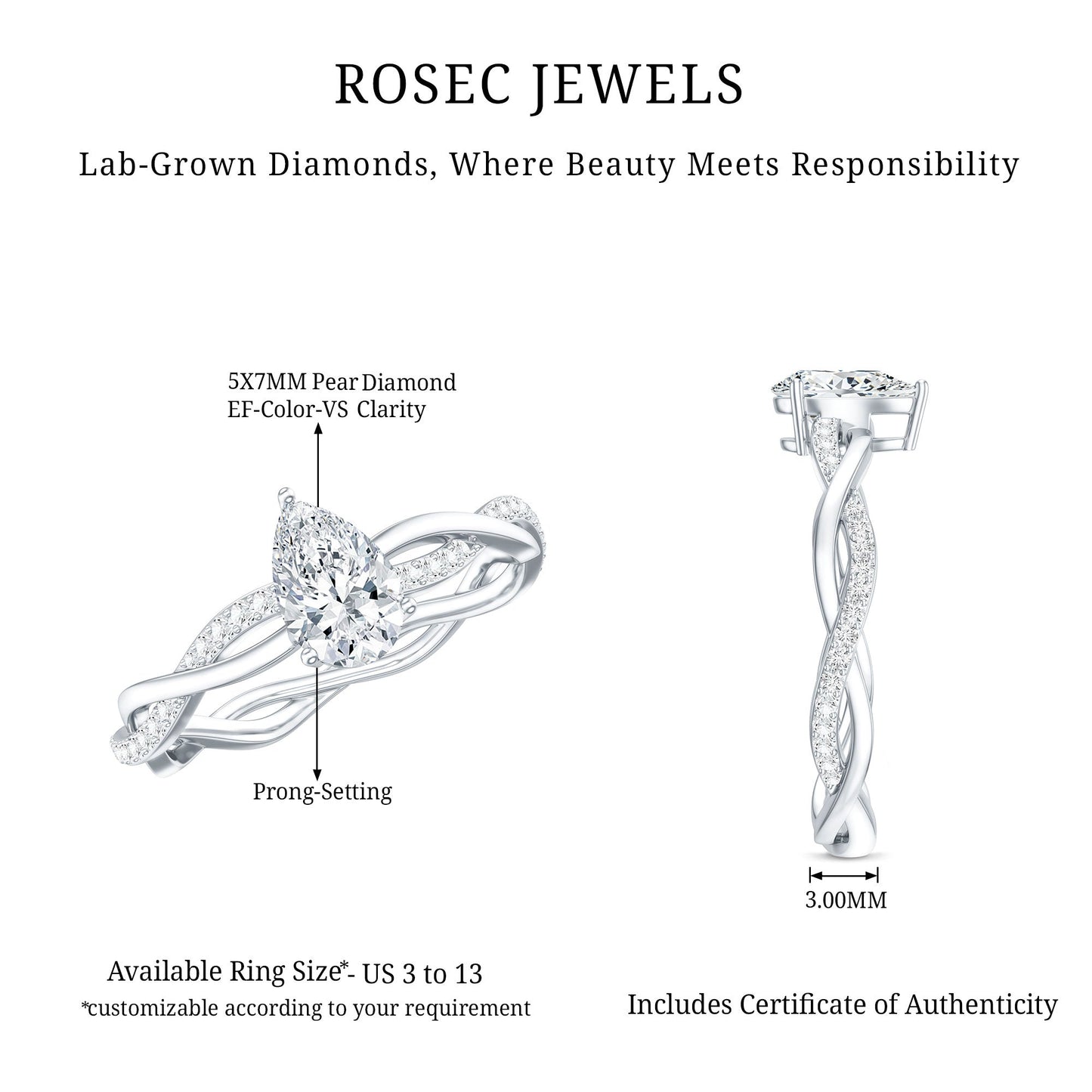 0.6 Carat Lab Grown Diamond Pear Shaped Engagement Ring