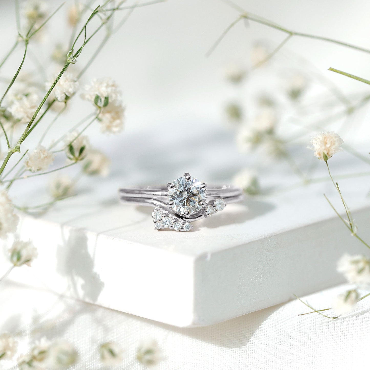 Certified 6 MM Lab Grown Diamond Designer Bridal Ring Set