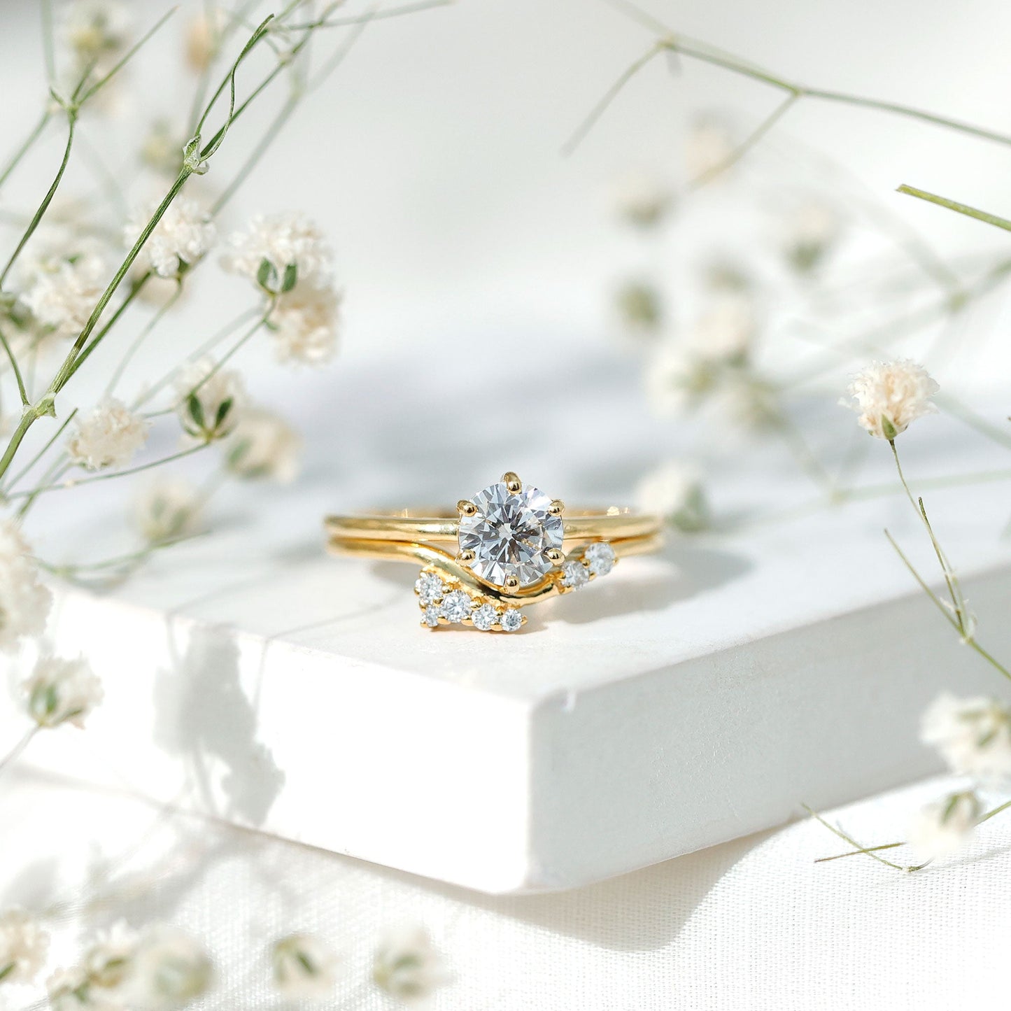 Certified 6 MM Lab Grown Diamond Designer Bridal Ring Set
