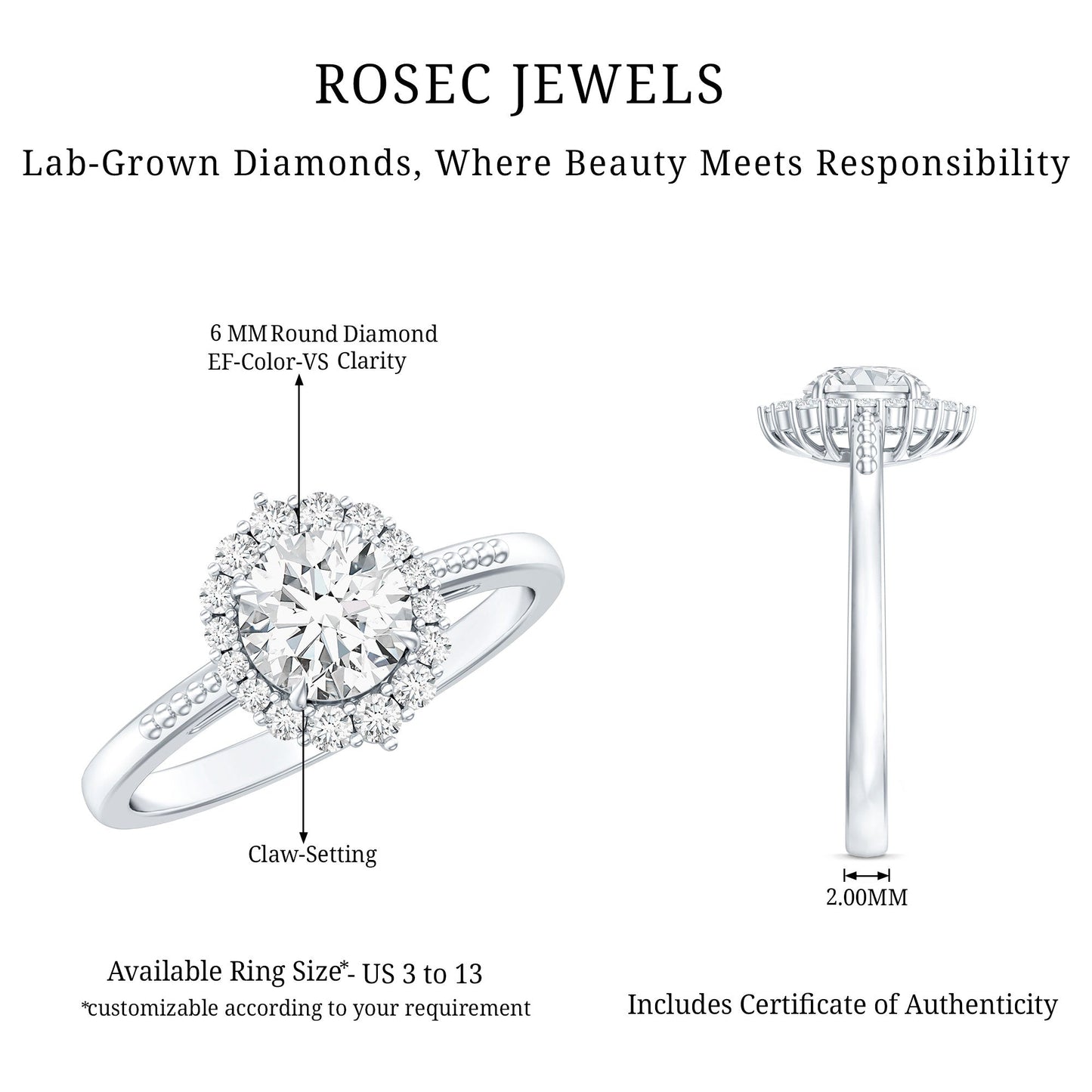 Classic Lab Grown Diamond Halo Engagement Ring