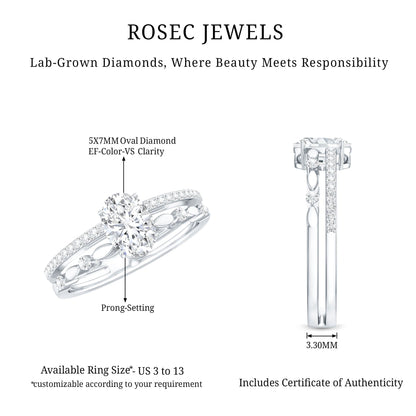 Lab Grown Diamond 0.75 Carat Oval Shaped Double Band Engagement Ring
