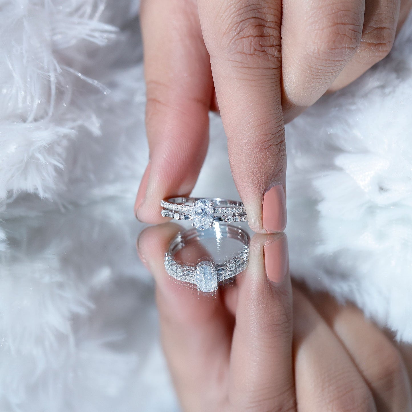 Lab Grown Diamond 0.75 Carat Oval Shaped Double Band Engagement Ring