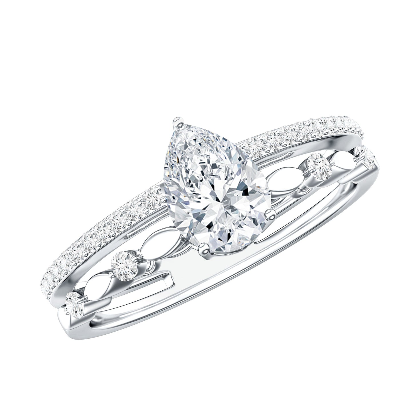 Certified 0.6 Carat Lab Grown Diamond Teardrop Double Band Engagement Ring