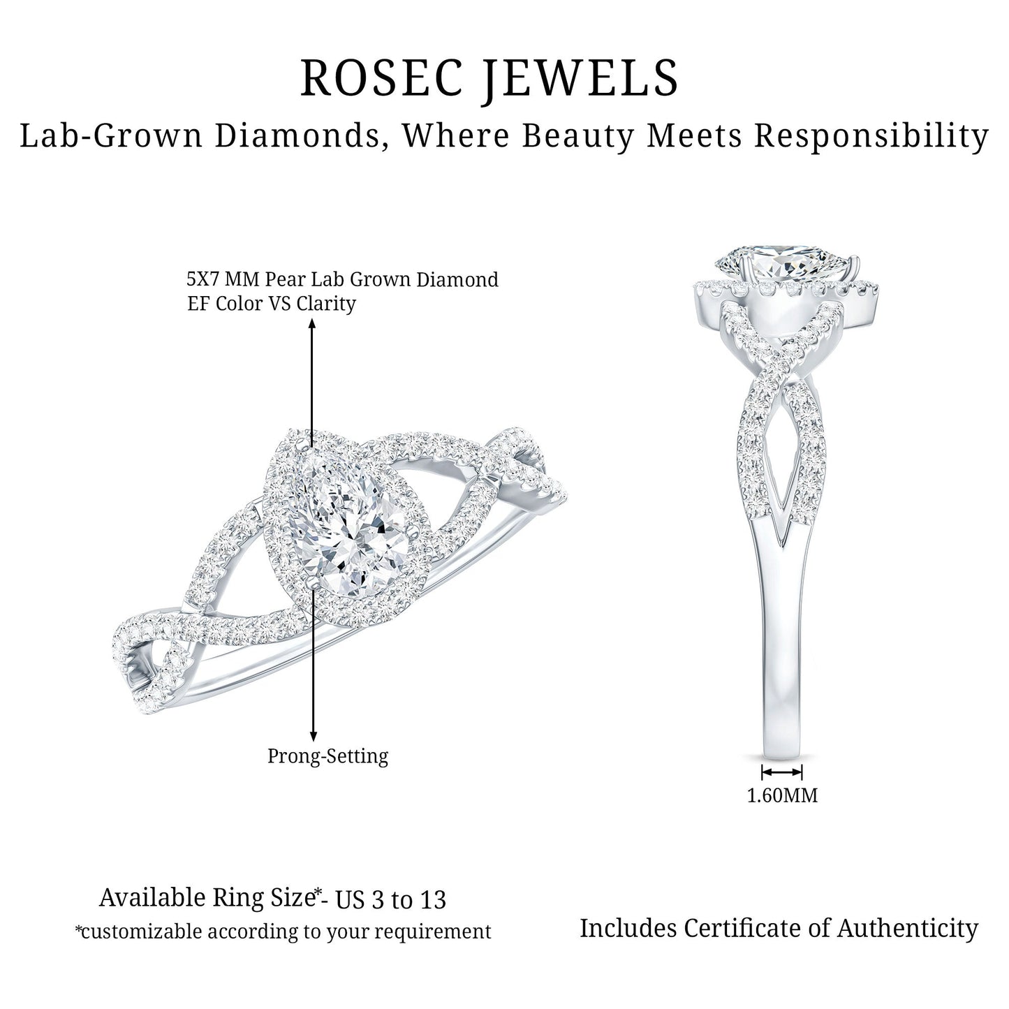 Lab Grown Diamond Teardrop Halo Engagement Ring For Women