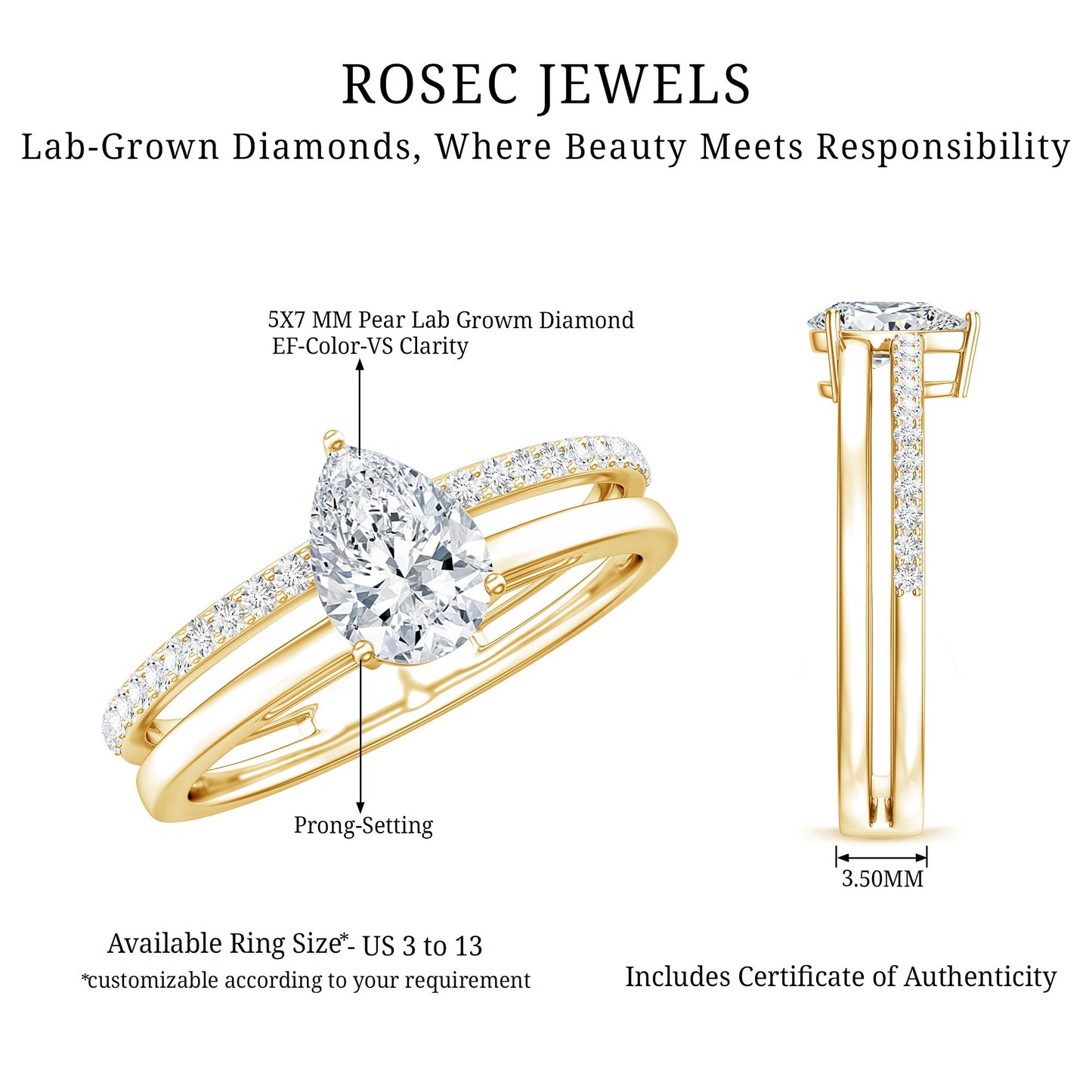 Lab Grown Diamond Pear Shaped Solitaire Engagement Ring